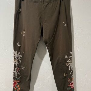 Johnny Was Los Angeles  Women XL Brown Embroidered Leggings
